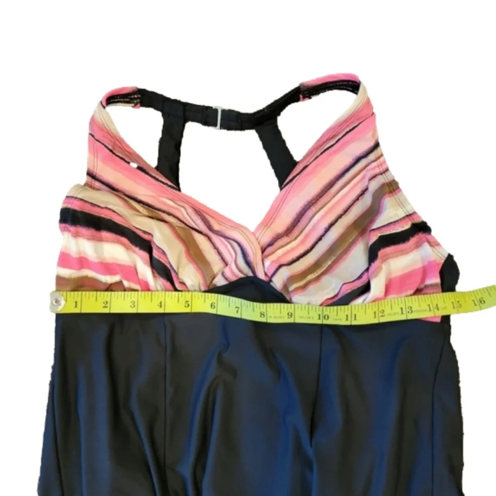 SUIT Yourself Swim Dress Black With Striped Cross Top Size 10